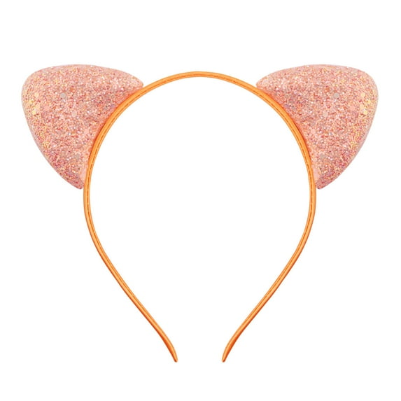 Xinwanna Girls Headband Glitter Sequins Non-slip Slim Flexible Heavy Duty Hairstyle Decoration Candy Color Cartoon Cat Ear Princess Hair Band Hair Accessories (Orange)