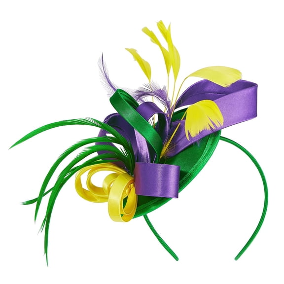 Xinwanna Hair Hoop Fascinator Hat with Hair Clip Elastic Band Faux Feather Ribbon Decor Satin Fabric Women Headband Party Accessories (Multicolor)