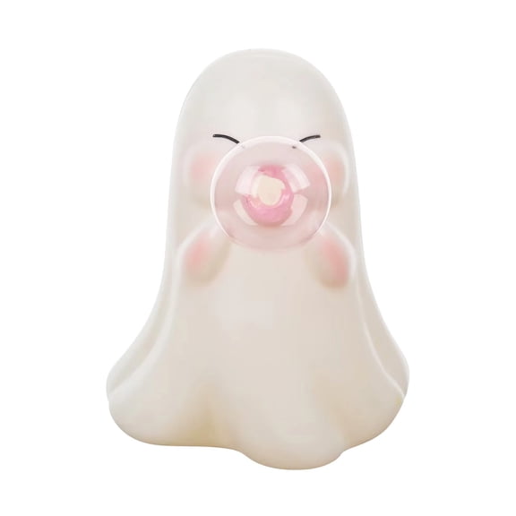 Xinwanna Halloween Ghost Figurine Pink Bubble Gum Ghost Statue Resin Tabletop Ornament for Home Office Shelf Tiered Tray Decor (Girl, 20cm)