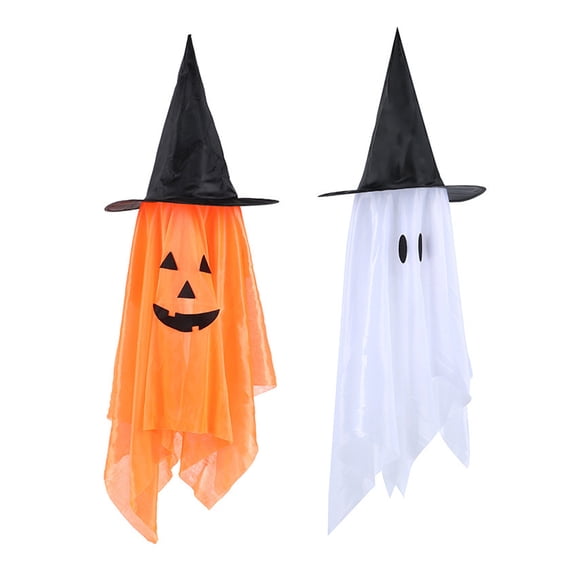 Xinwanna Halloween Hanging Decoration Outdoor Hanging Pumpkin Ghost with Witch Hat for Outside Yard Porch Lawn Tree Decor (Mix Color)