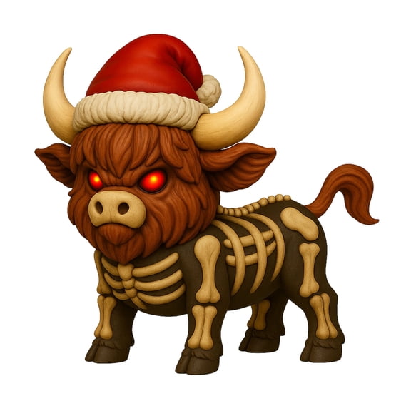 Halloween Skeleton Highland Cow Statue Spooky Red Eyes Highland Cattle Figurine Sculpture Home Office Desktop Decoration Ornament (Type B)