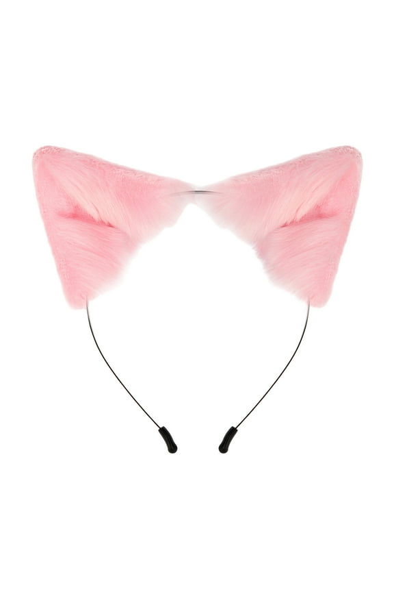 Xinwanna Handmade Simulation Fox Ears Hair Band Movable Cat Ears Hair Hoop Plush Animal Ear Headband Headdress Props (Pink)