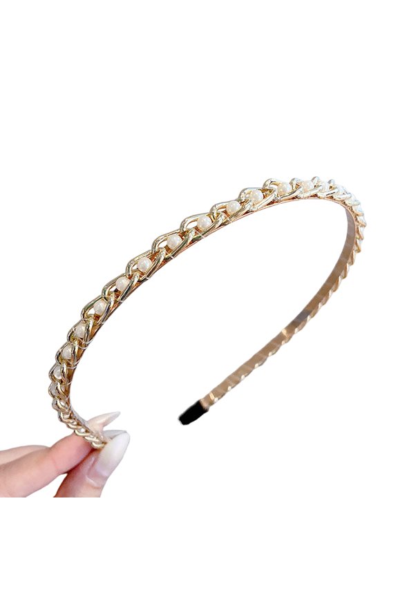 Xinwanna Headband Faux Pearl Smooth Solid Color Elastic Anti-slip Decorative Lightweight Narrow Waved Hair Hoop Hair Accessories (Type I)