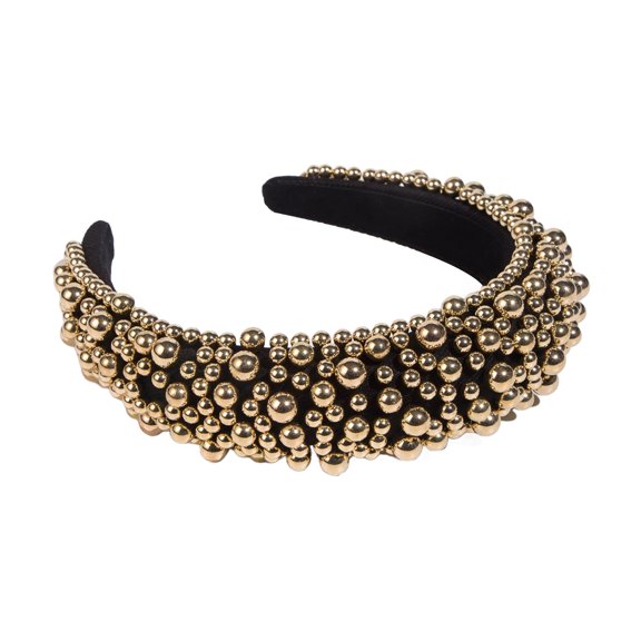 Xinwanna Imitation Pearl Hair Hoop Wide Heightened Headband Flexible Comfortable Fit Hair Hoop Hair Accessory (Golden)