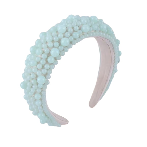 Xinwanna Imitation Pearl Hair Hoop Wide Heightened Headband Flexible Comfortable Fit Hair Hoop Hair Accessory (Mint Green)