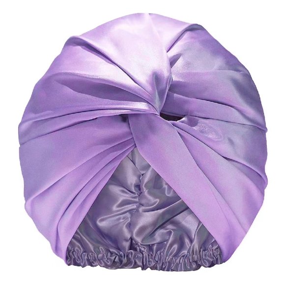 Xinwanna Imitation Silk Women Hat Solid Color Twist Knotted Design Turban Hat Solid Color Sleeping Hat Home Headwear (Light Purple,One Size)