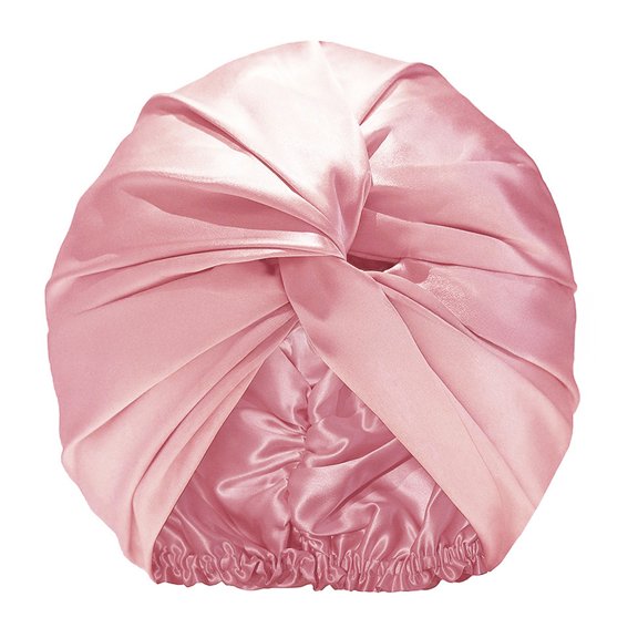 Xinwanna Imitation Silk Women Hat Solid Color Twist Knotted Design Turban Hat Solid Color Sleeping Hat Home Headwear (Pink,One Size)