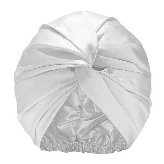 Xinwanna Imitation Silk Women Hat Solid Color Twist Knotted Design Turban Hat Solid Color Sleeping Hat Home Headwear (White,One Size)