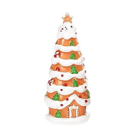 Xinwanna Light Up Gingerbread House Christmas Tree, 3-Piece Resin Figurine Set with LED for Indoor Home Tabletop Holiday Decor