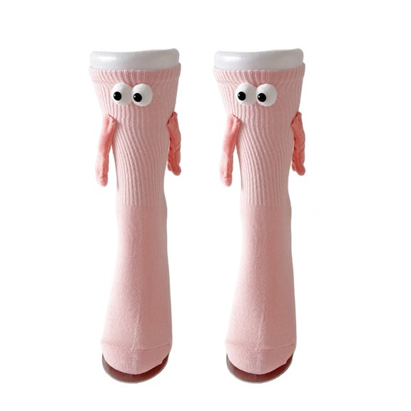 Xinwanna Magnetic Hand Holding Socks Novelty Couple Socks Funny Matching Socks Gifts for Men Women Best Friends (Light Pink,One Size)