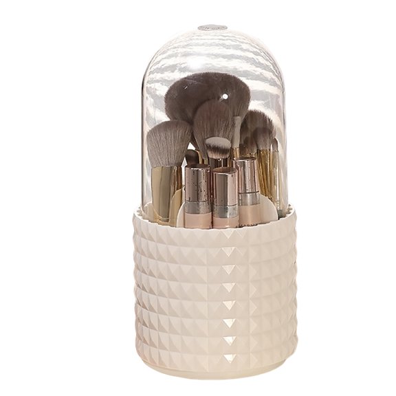 Xinwanna Makeup Brush Bucket with Cover Rotatable Easy Access Strong Load Bearing Lattice Moisture-proof Cosmetic Brush Box Bedroom Supply (White)