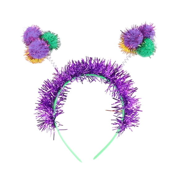 Xinwanna Mardi Gras Glitter Headband Carnival Plush Ball Hairband Cosplay Costume Shimmering Headwear for Festive Fun (Purple)