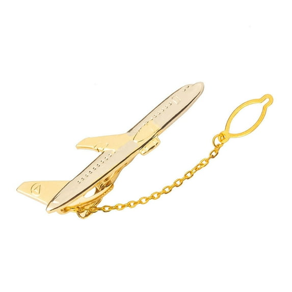 Xinwanna Men Tie Clip Golden Airplane Chain Styling Lapel Pin Detachable Design Practical Tie Tack Commuting Wear Accessory (Type A)