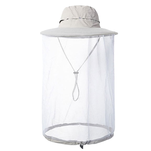 Xinwanna Mosquito Head Net Hat for Men Women Wide Brim Sun Protection Boonie Hats with Veil Mesh Protection from Insect for Fishing Hiking (Light Grey)