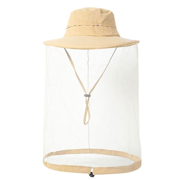 Xinwanna Mosquito Head Net Hat for Men Women Wide Brim Sun Protection Boonie Hats with Veil Mesh Protection from Insect for Fishing Hiking (Khaki)