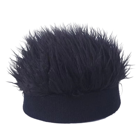 Xinwanna Novelty Fake Hair Visor Hat for Men Adjustable Spiked Wig Hat with Peaked Short Hair Street Hip Hop Hat for Festivals Parties (Black,One Size)