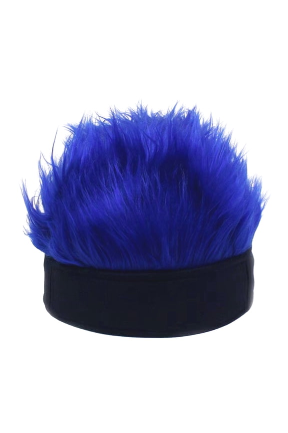Xinwanna Novelty Fake Hair Visor Hat for Men Adjustable Spiked Wig Hat with Peaked Short Hair Street Hip Hop Hat for Festivals Parties (Royal Blue,One Size)