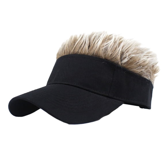 Xinwanna Novelty Sun Visor Cap with Fake Hairs Adjustable Peaked Wig Baseball Hat with Spiked Short Hair Funny Hip Hop Hat for Fancy Performance (Coffee,One Size)