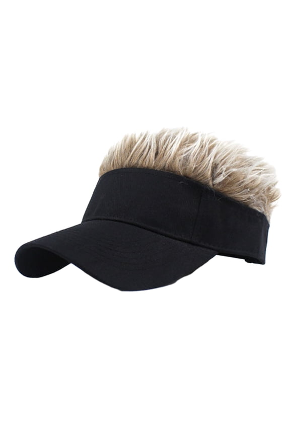 Xinwanna Novelty Sun Visor Cap with Fake Hairs Adjustable Peaked Wig Baseball Hat with Spiked Short Hair Funny Hip Hop Hat for Fancy Performance (Coffee,One Size)