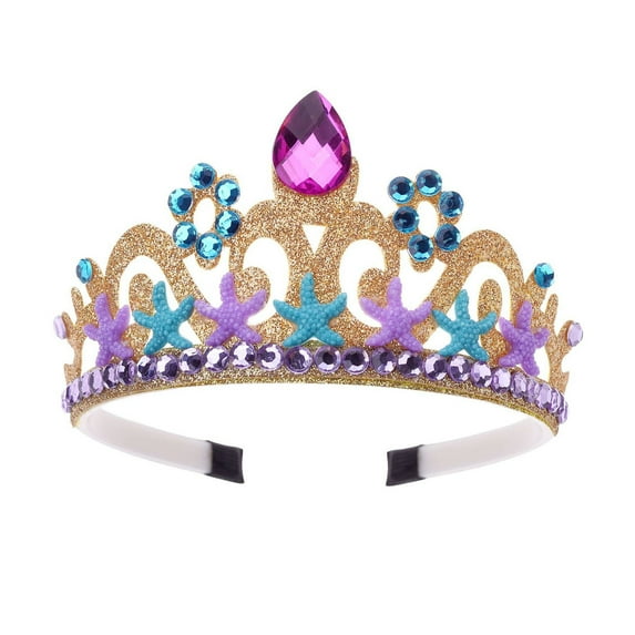Xinwanna Ocean Starfish Mermaid Princess Headband Rhinestone Crown Princess Party Hairband Children Festive Head Hoop Headwear Accessories (Golden)