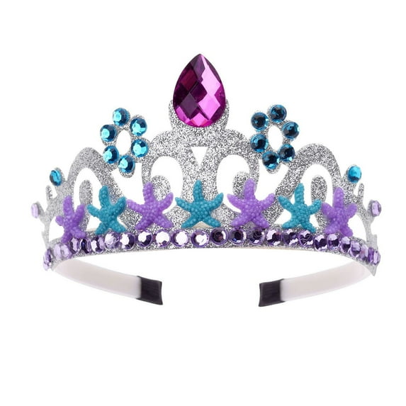 Xinwanna Ocean Starfish Mermaid Princess Headband Rhinestone Crown Princess Party Hairband Children Festive Head Hoop Headwear Accessories (Silver)