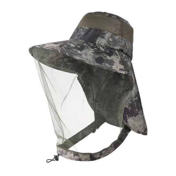 Xinwanna Outdoor Hat with Removable Mosquito Mesh Shawl Design Wide Brim UV Protection Climbing Hat Waterproof Fabric Foldable Hat (Green)