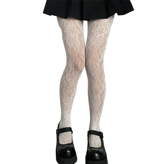 Xinwanna Pantyhose Flower Embroidery Solid Color See-through High Elasticity Beautify Legs Soft Hollow Out Nightclub Stockings for College (White,One Size)