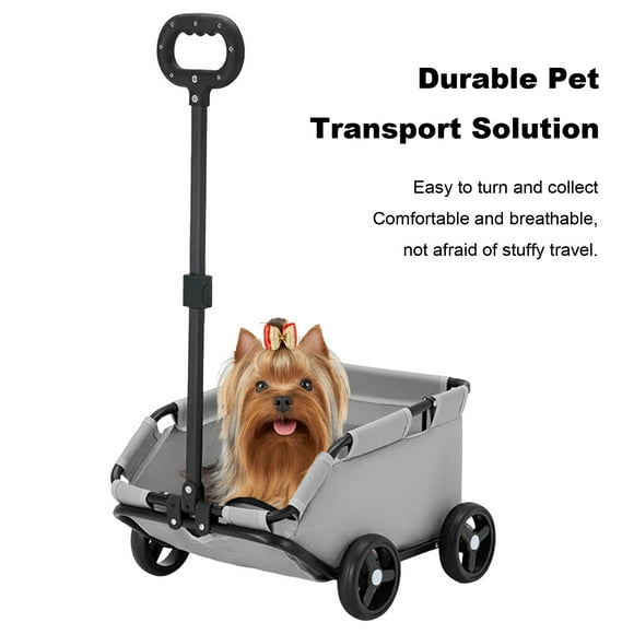 Xinwanna Pet Stroller Dog Cart with 4 Wheels Folding Small Dogs Cats Stroller with 360-Degree Rotating Pull Rod,Traction Fixing Buckle Pet Carrier for Travelling Shopping Walking Playing, Grey