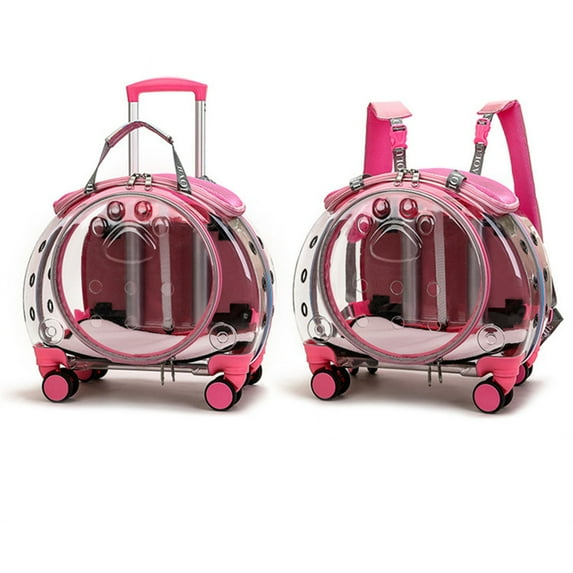 Xinwanna Pet Trolley Case Portable Cats Dogs Backpack Clear Ventilation Holes Detachable Shoulder Strap Pet Rolling Carrier for Kitty Small Dog, Cats Dogs Travel Backpack, Pink