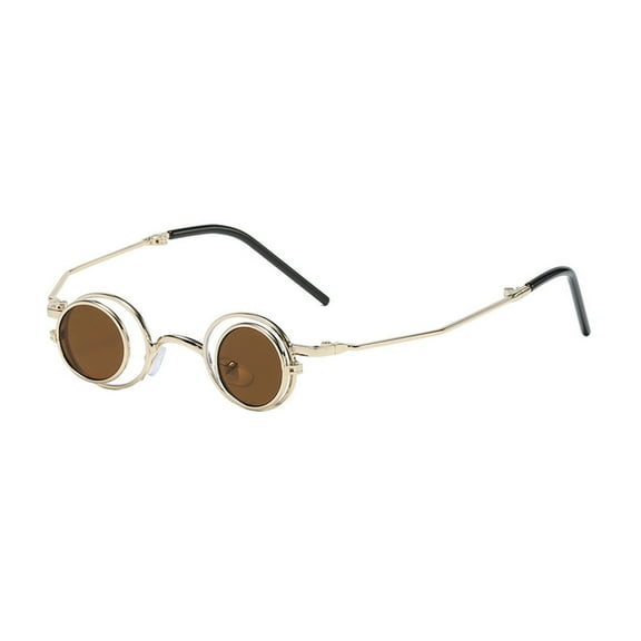 Xinwanna Round Flip Up Sunglasses Small Circle Polarized Glasses for Men Women Retro Punk UV400 Sun Glasses for Rave Party (Brown)