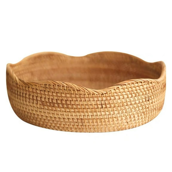 Xinwanna Round Rattan Woven Storage Basket Fruit Bread Food Kitchen Home Decor Organizer