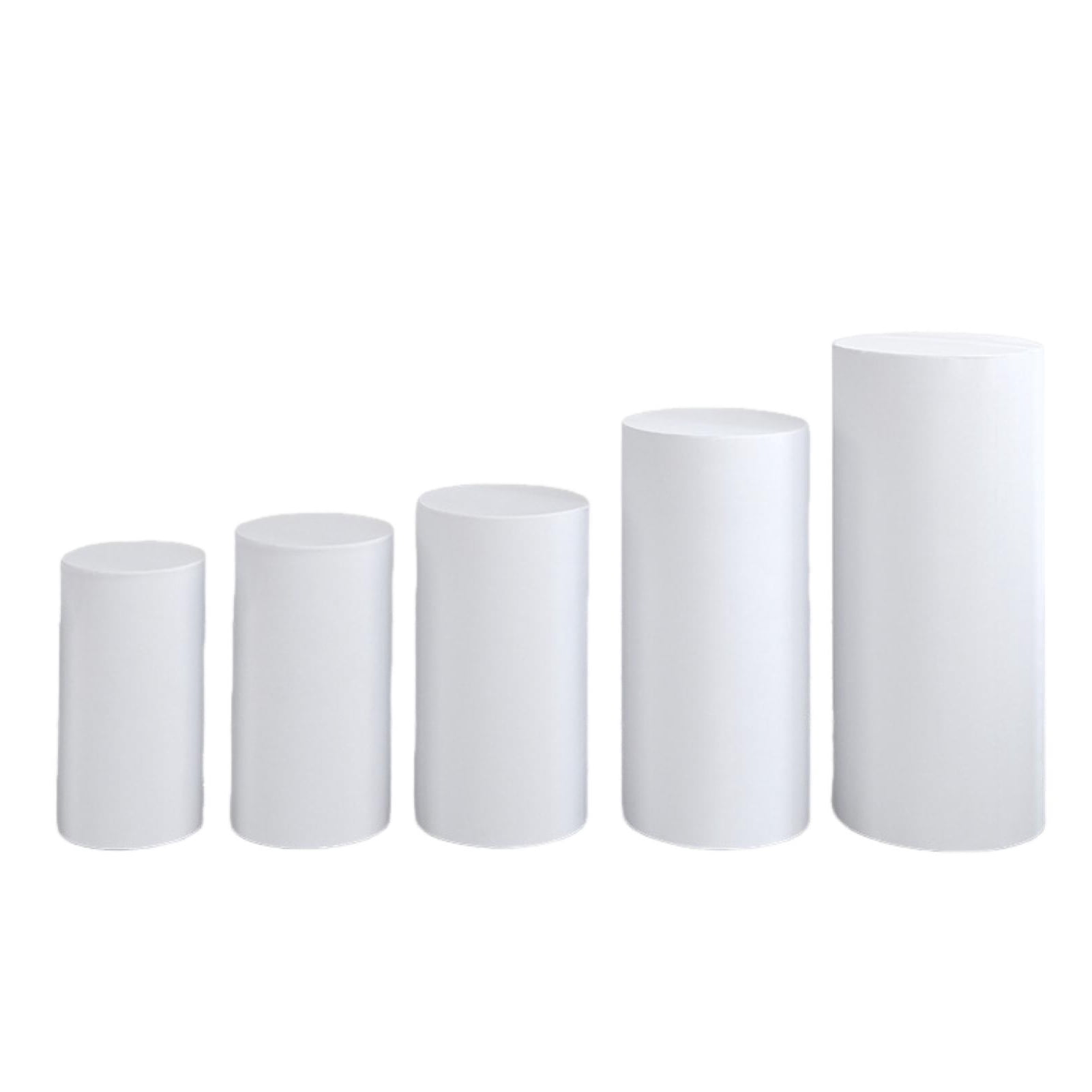 Xinwanna Set of 5 Spandex Cylinder Pedestal Stand Covers White Round ...