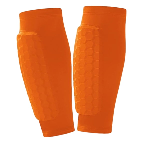 Xinwanna Soccer Shin Guards for Kids Youth Adult Calf Compression Sleeve with Honeycomb Pads Protective Gear for Football Soccer (Orange,L)