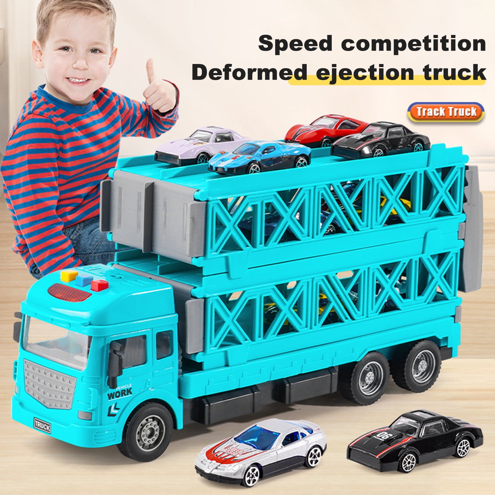 Xinwanna Speed Competition Deformed Ejection Truck Toy with 16 Mini ...