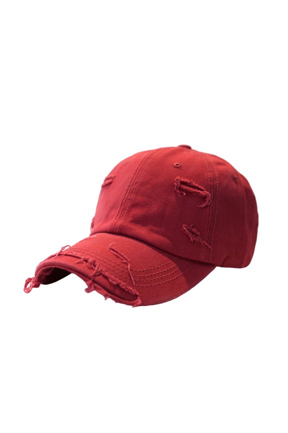 Xinwanna Sun Protection Extended Brim Adjustable Bucket Baseball Cap Distressed Ripped Hole Unisex Hat Fashion Accessories (Wine Red)