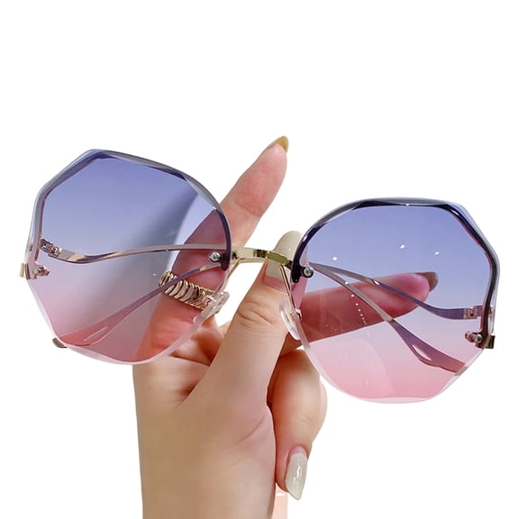 Xinwanna Sunglasses for Women Men Retro Octagon Metal Frame Gradient Glasses UV400 Lens Vintage Polygon Shades for Outdoor Activities (Blue Pink)
