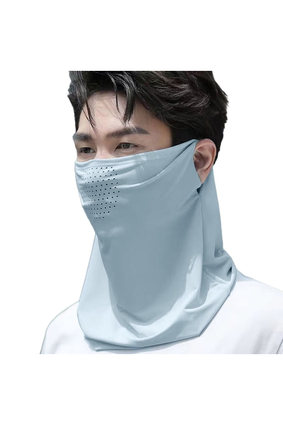 Xinwanna Sunscreen Face Guard Ice Silk Material Multifunctional Sun Protection Neck Gaiter with Ear Hooks Outdoor Cycling Wear (Blue)