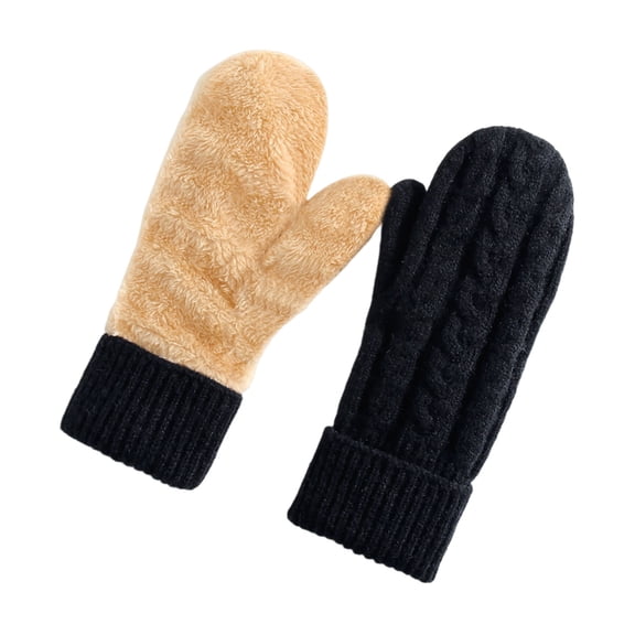 Xinwanna Thermal Knit Gloves for Winter Double-Layer Fleece Lined Windproof Mittens Thick Cold-Weather Gloves for Cycling Outdoor Activities (Black,One Size)