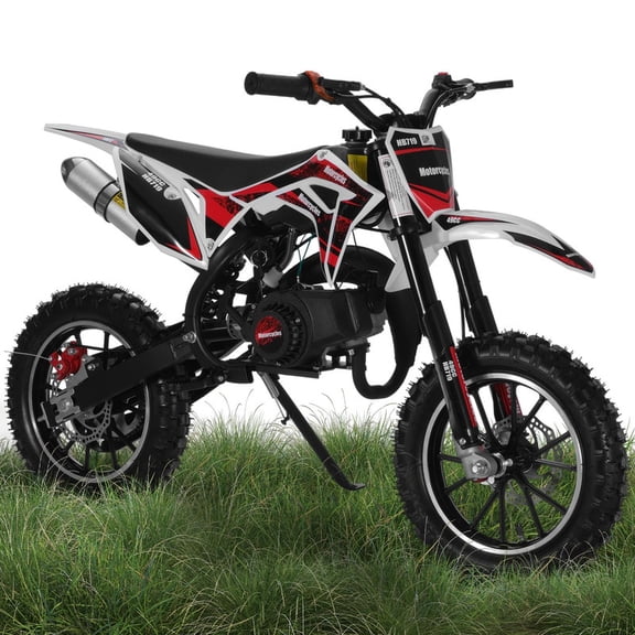 Xinwanna Upgraded 49cc 2-Stroke Kids Dirt Bike, Gas Powered Off Road Mini Motocross with Front Rear Disc Brakes, 40km/h Max Speed, 330LBS Load