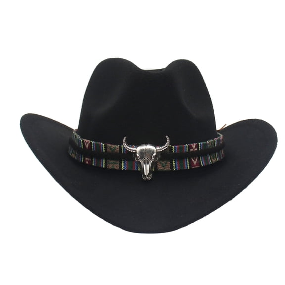 Xinwanna Western Cowboy Hat for Men Women Wide Brim Sun Protection Fedora Beach Hat Wool Cowgirl Felt Hat with Adjustable Strap (Black,S)
