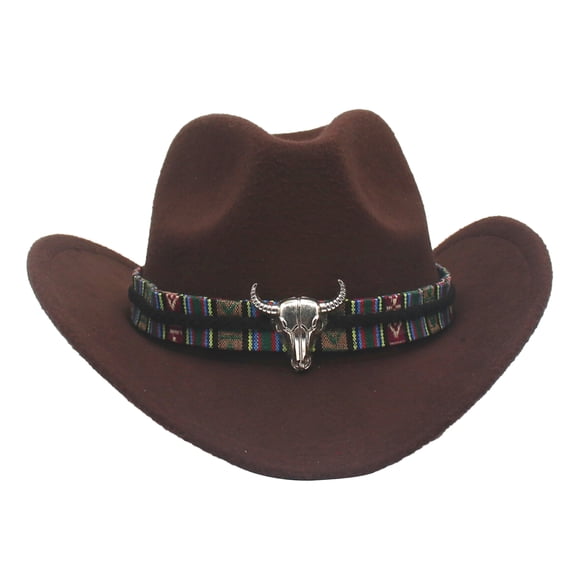 Xinwanna Western Cowboy Hat for Men Women Wide Brim Sun Protection Fedora Beach Hat Wool Cowgirl Felt Hat with Adjustable Strap (Coffee,M)