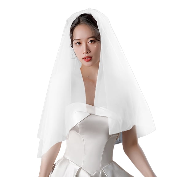 Xinwanna White Bridal Veil Double-Layered Solid Color Wedding Veil Soft Mesh Material Prom Cosplay Veil with Comb (White)
