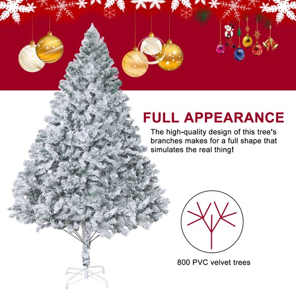 Xinwanna White Flocked Artificial Christmas Tree, 6.9ft Snow Christmas Holiday Pencil Tree, Xmas Tree Winter Party Decoration with Realistic Branch, Reinforced Metal Base