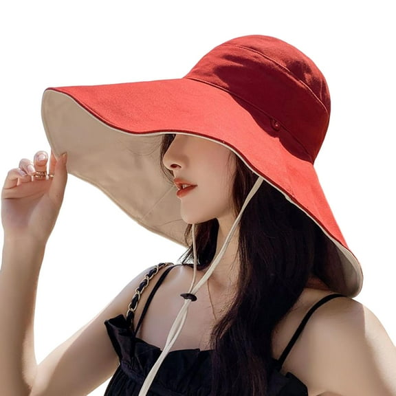 Xinwanna Wide Brim Bucket Hat for Women UPF 50  UV Sun Protection Sun Hat Summer Beach Fisherman's Cap for Hiking Fishing Camping (Red)