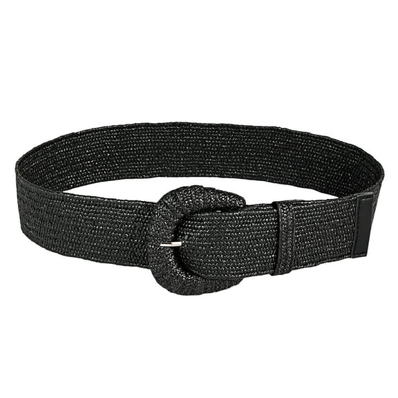 Xinwanna Women Belt Elastic Straw Woven Wide Belt Solid Color Dress Jeans Boho Stretchy Ladies Casual Belt Clothing Accessory (Black,100cm)