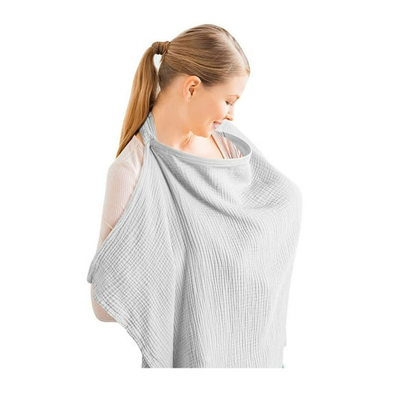 Xinwanna Women Breastfeeding Cover Up with 2 Pockets Adjustable Straps Breathable Nursing Cloak Breast Feeding Shawl (Light Grey,100cm)