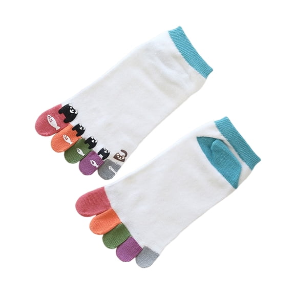 Xinwanna Women Cotton Toe Socks Cartoon Cat Fish Design Five Finger Socks Casual No Show Athletic Running Crew Socks (Blue)