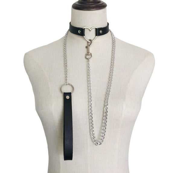 Xinwanna Women Faux Leather Collar Leash Chain Decor Adjustable Erotic Lover Necklace Cosplay Nightclub Party Choker Individual Neck Jewelry (Type A)