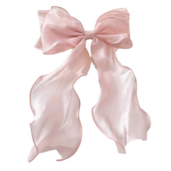 Xinwanna Women Hair Clip Mesh Yarn Ribbon Bowknot Decor Cartoon Hair Pin with Long Tail Sweet Hair Accessories (Pink)