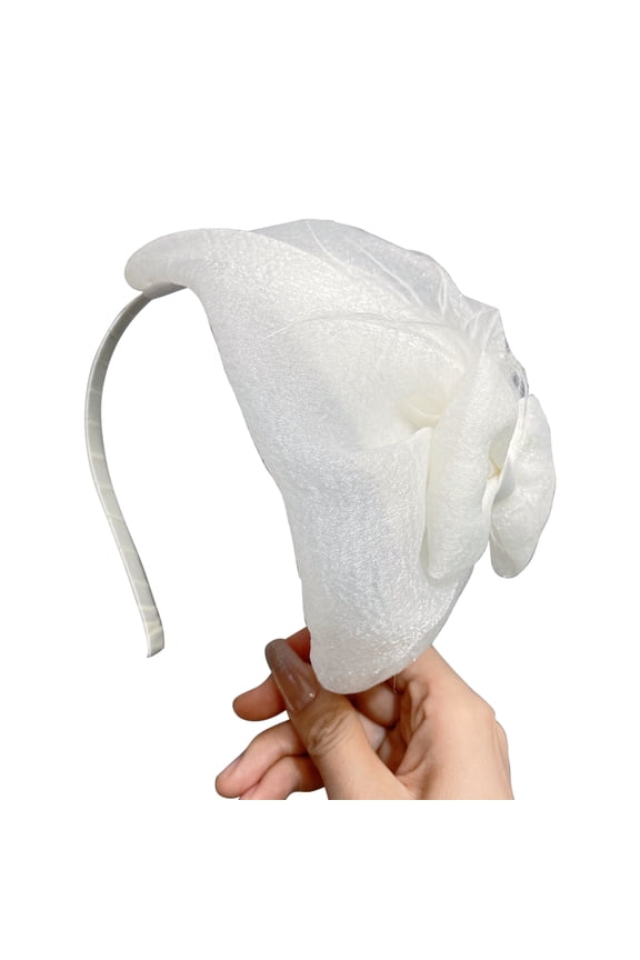 Xinwanna Women Hairband Faux Feather Bowknot Decor Elastic Hair Hoop Luxury Gown Headband Daily Use Hair Accessory (White)